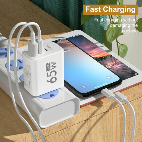 GaN PD Fast Charger with Type C and USB Ports 3 in 1 Quick Charging Adapter for iPhone 15  Samsung Huawei Xiaomi Mobile Devices