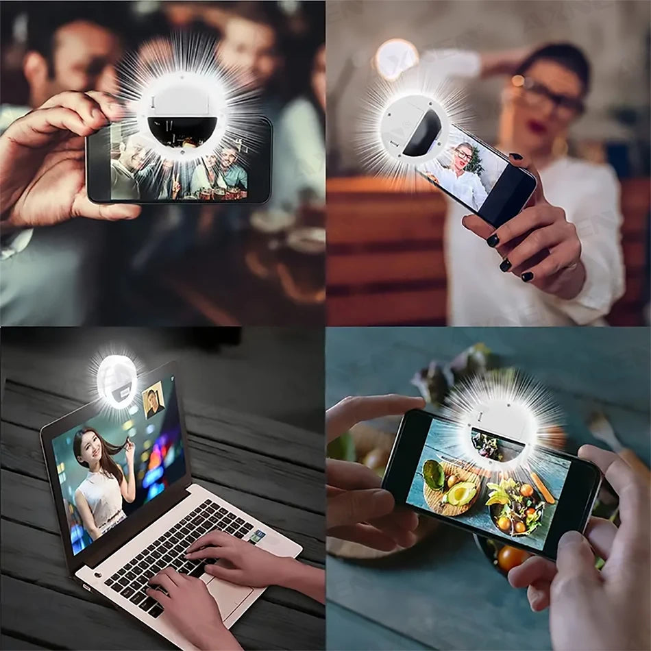 LED Light Ring with USBcharging Phone Lens Selfie Light Mini Circular Fill Light Clip Compatible with iPhone Samsung Xiaomi Poco