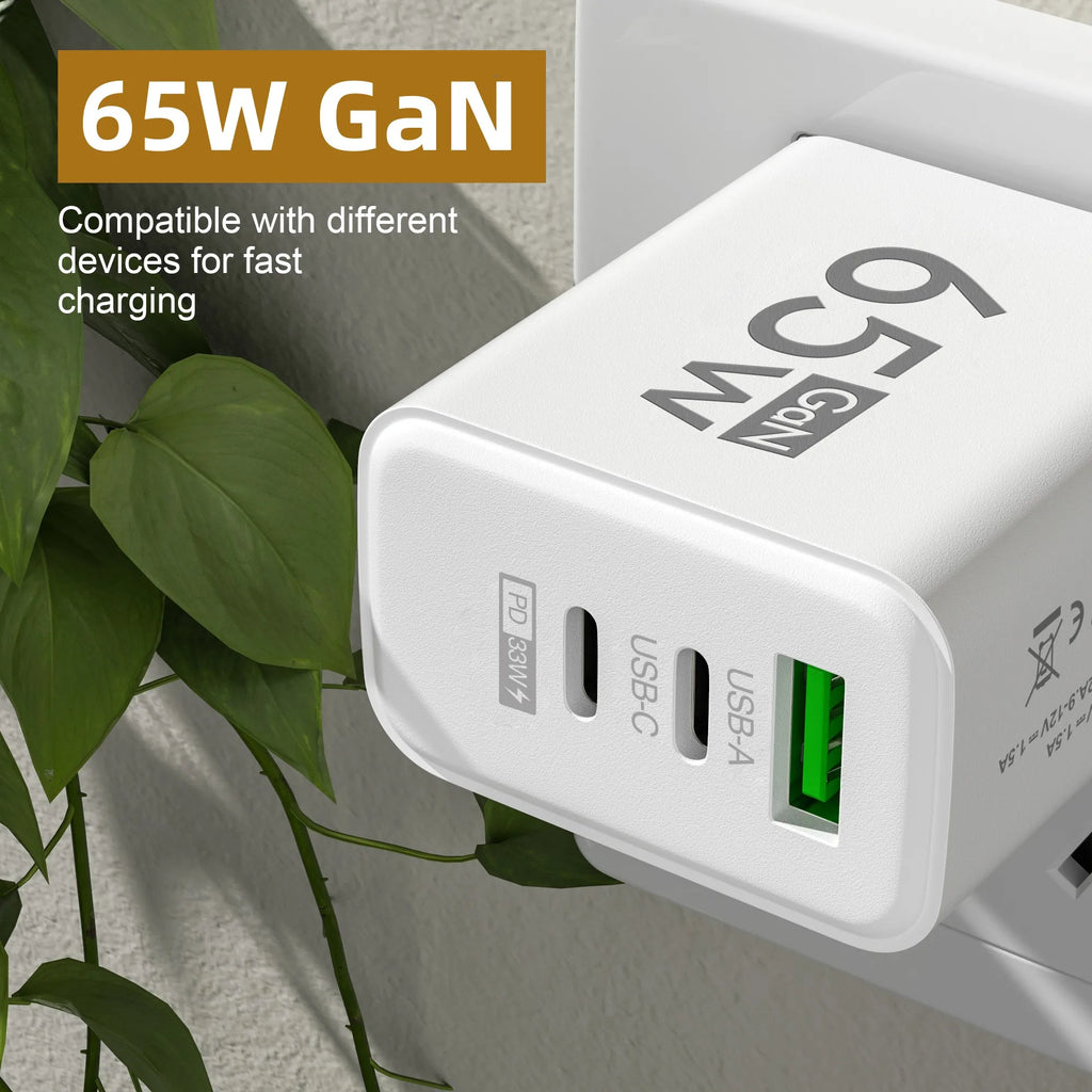 GaN PD Fast Charger with Type C and USB Ports 3 in 1 Quick Charging Adapter for iPhone 15  Samsung Huawei Xiaomi Mobile Devices